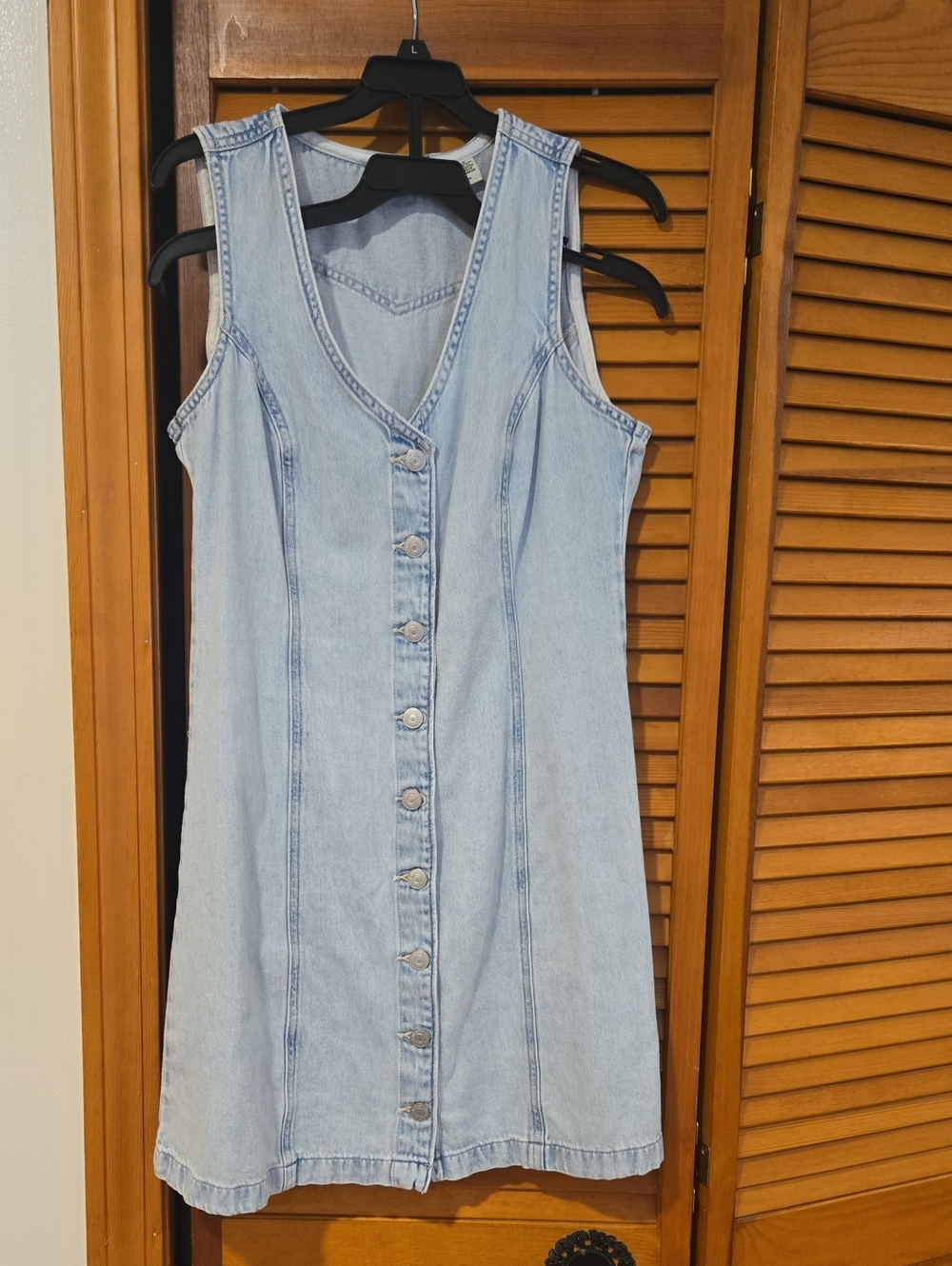 Sleeveless Light Blue Denim Button-Front Dress